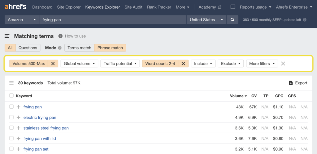 Keyword research on Amazon