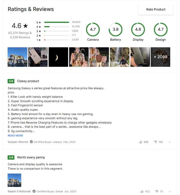 Samsung Galaxy S23 Reviews on Flipkart
